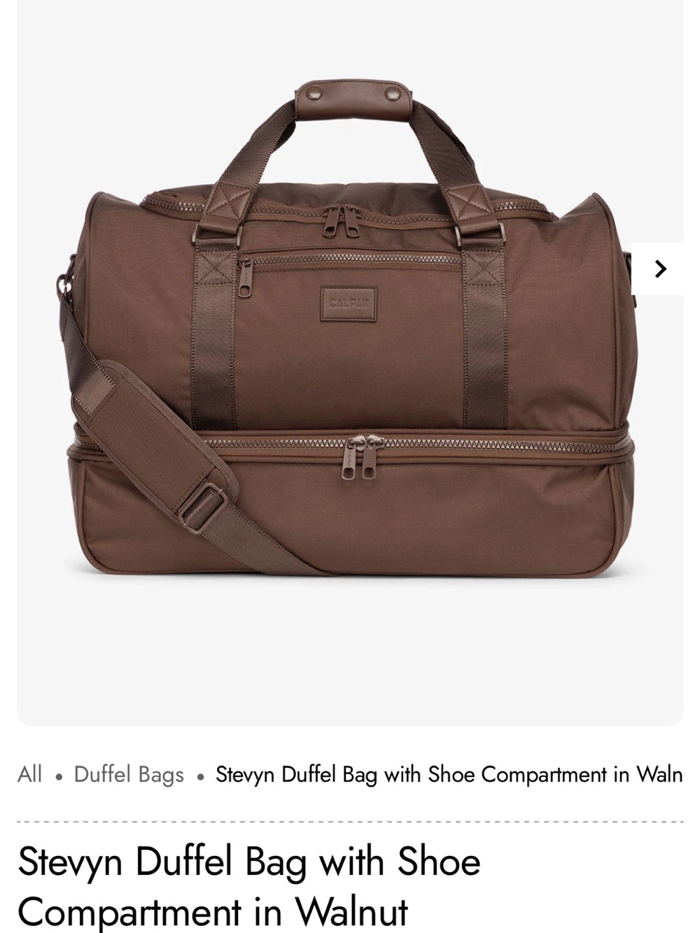 Stevyn Duffel Bag with Shoe Compartment in Walnut
